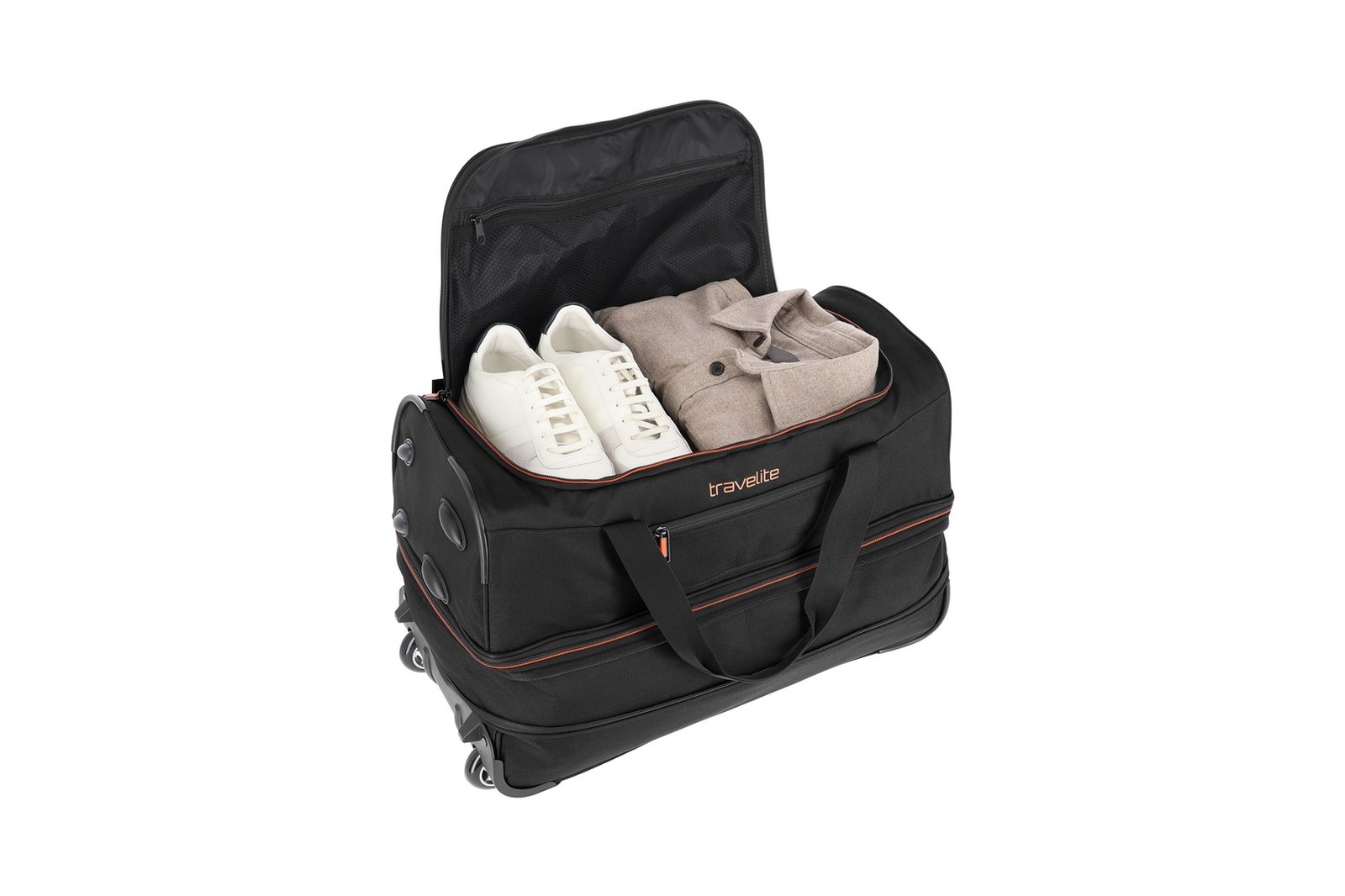 Travelite Basics Wheeled Duffle 55 | Reistas met wielen 96275 01 zwart binnenkant