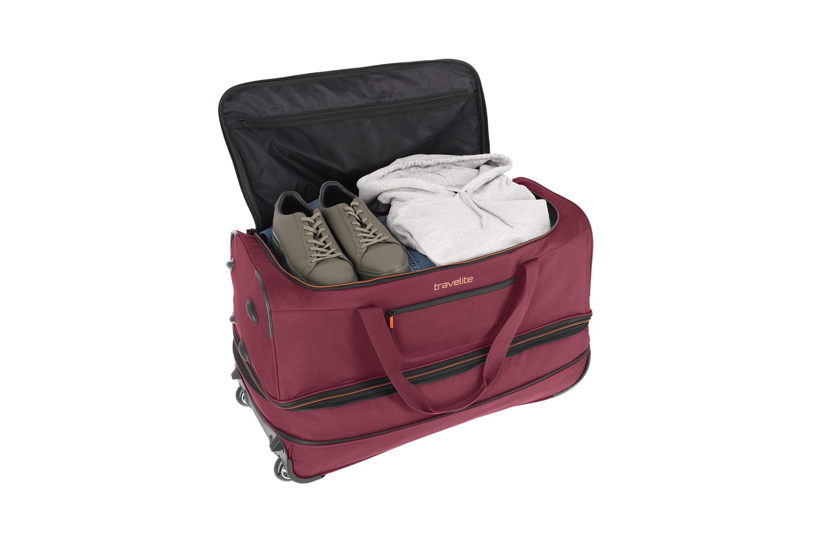Travelite Basics Wheeled Duffle 70 Expandable 82 liter 96276 70 bordeaux binnenkant