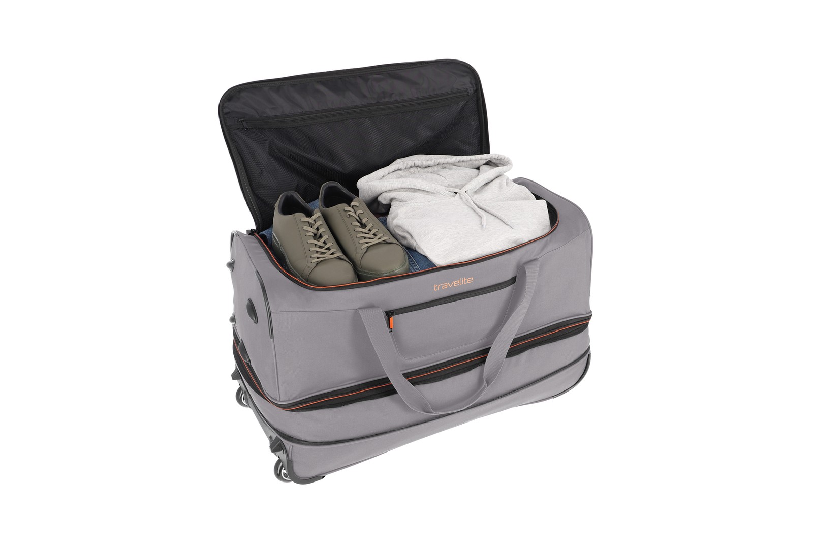 Travelite Basics Wheeled Duffle 70 Expandable 82 liter 96276 04 grijs binnenkant