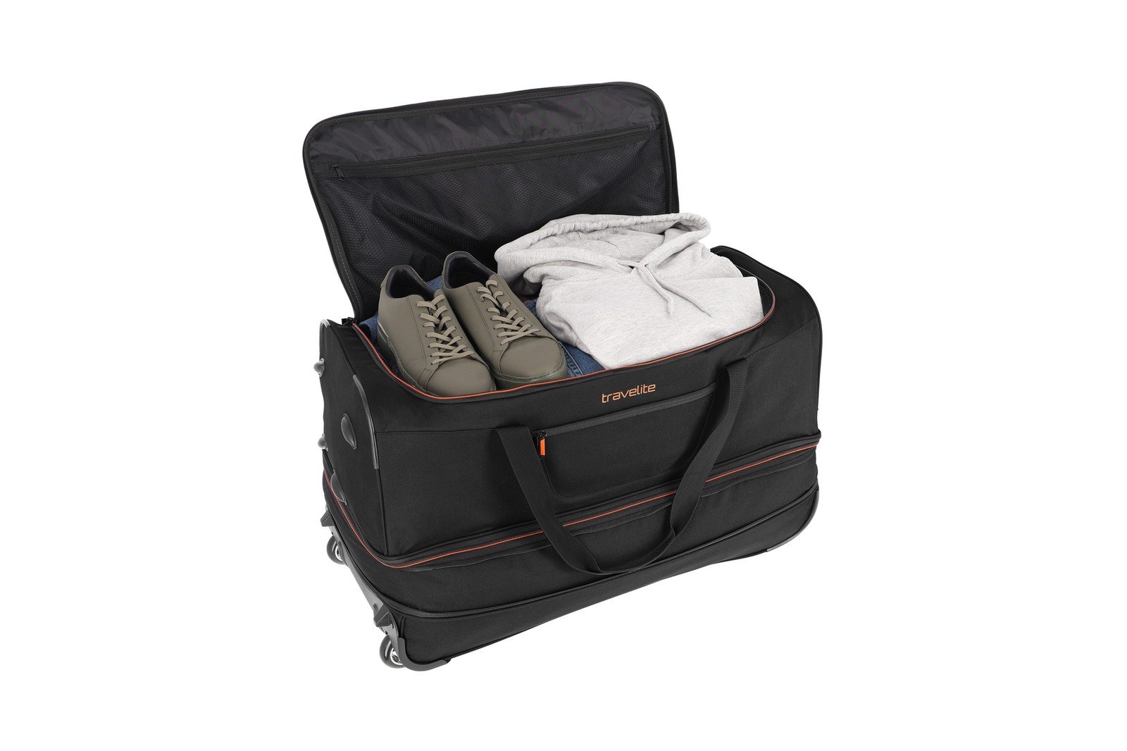 Travelite Basics Wheeled Duffle 70 Expandable 82 liter 96276 01 zwart binnenkant