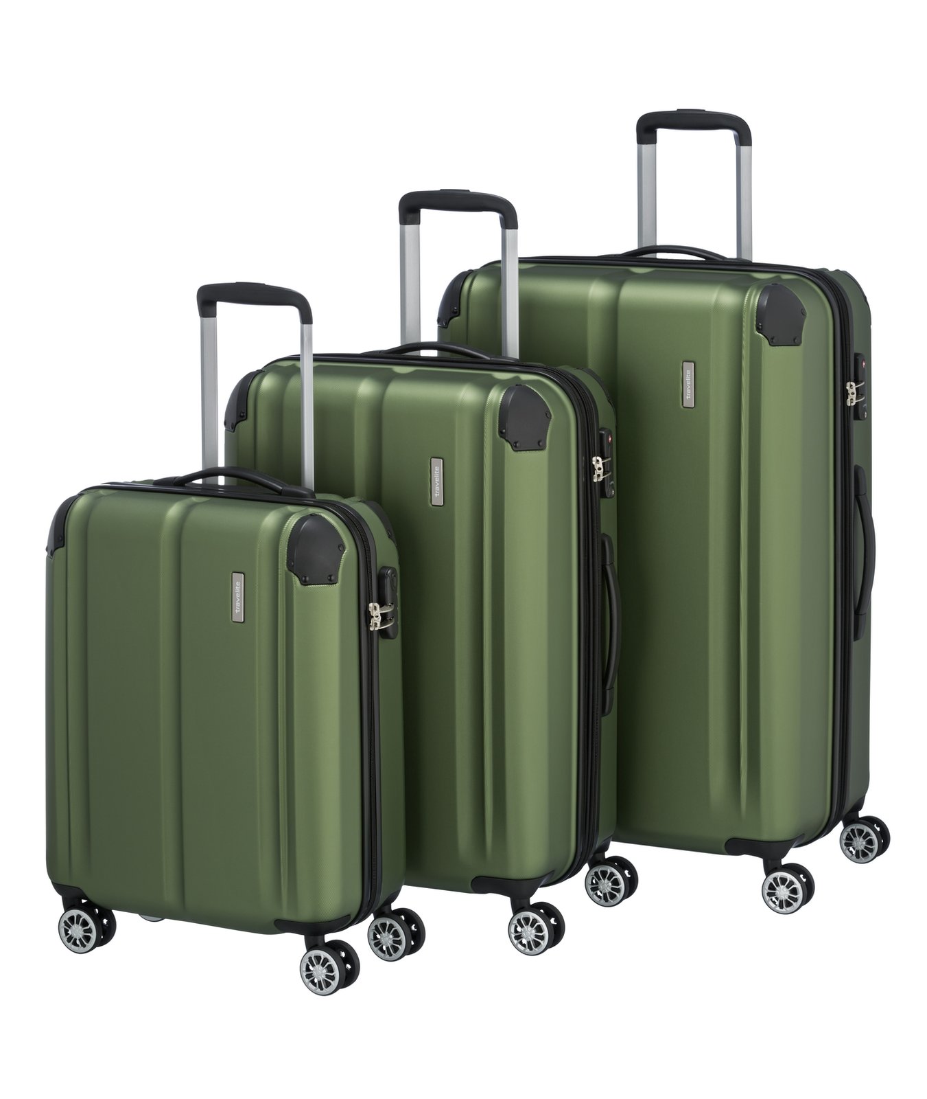 Travelite City 4-wiel trolley L 77 cm | Uitbreidbare koffer 73049 80 groen set