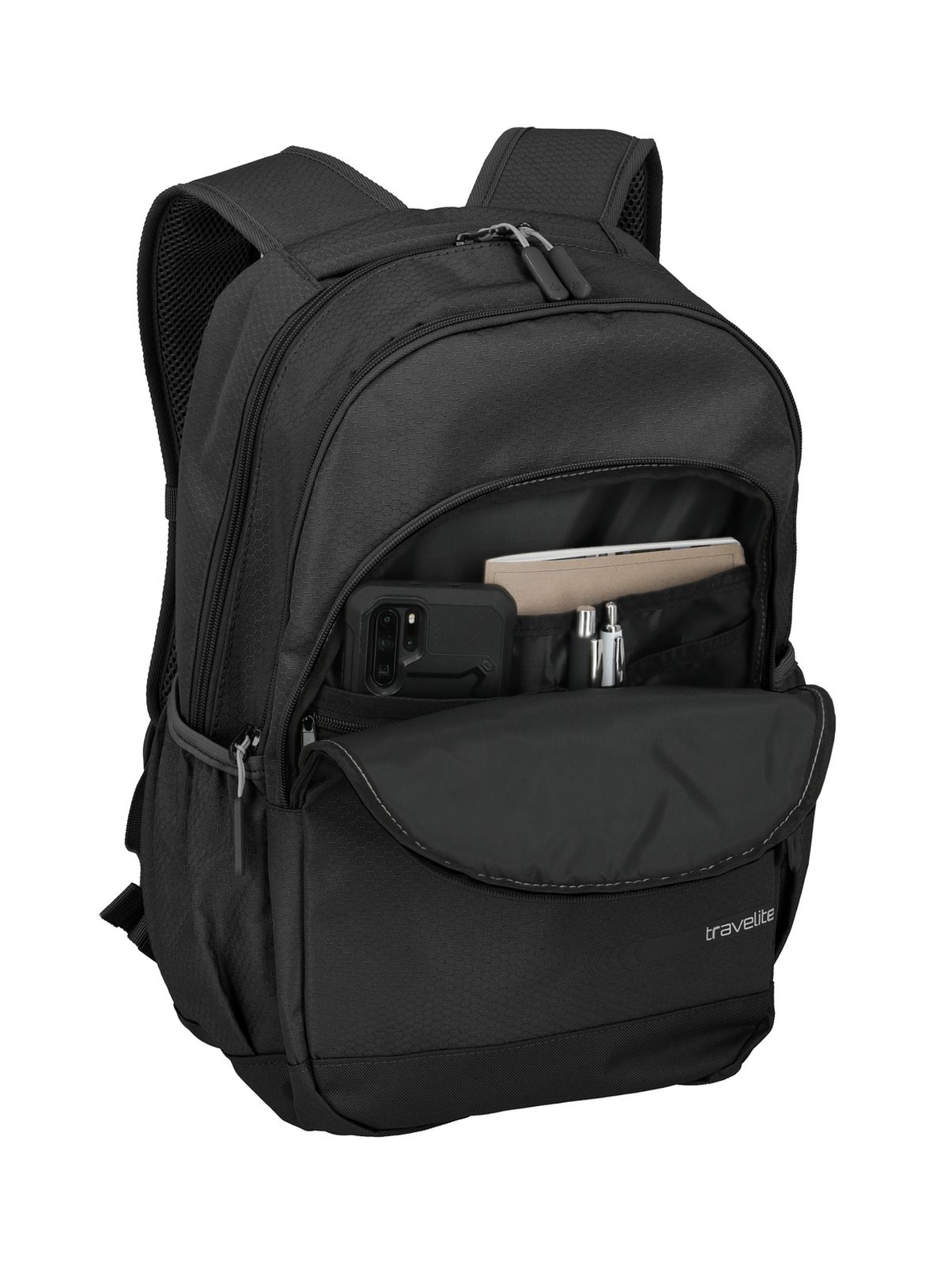 Travelite Kick Off Backpack L 22 liter | Rugzak 6918 01 zwart voorvak