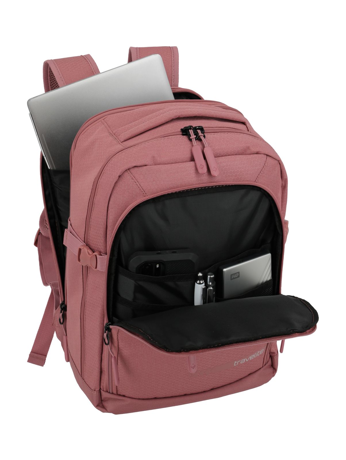 Travelite Kick Off Cabin Backpack 20 liter | Handbagage rugzak 6921 14 rosé binnenkant