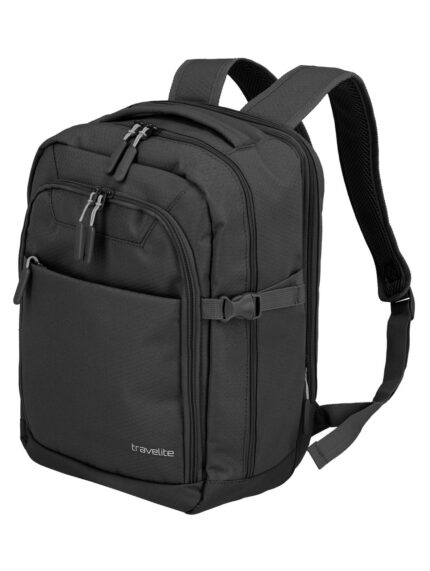 Travelite Kick Off Cabin Backpack 20 liter | Handbagage rugzak 6921 01 zwart schuin