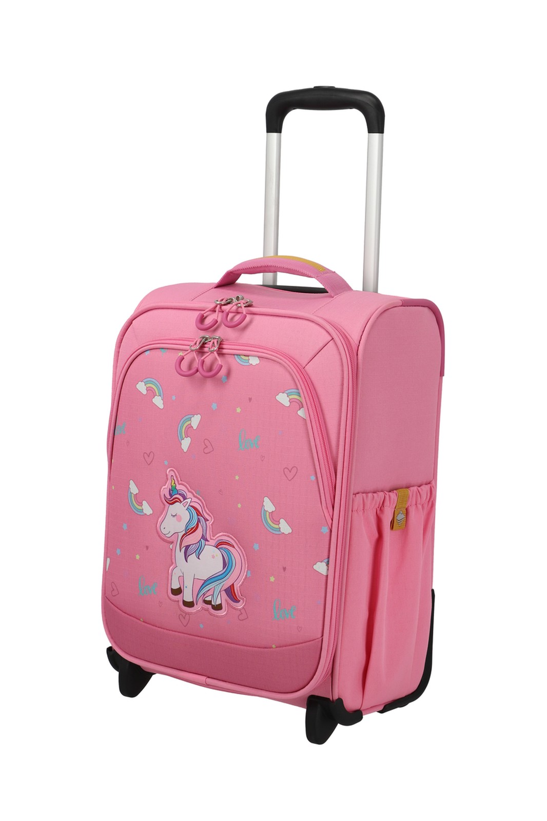 Travelite Minimover 2w Kids Trolley 19 liter | Kinderkoffer 81836 17 roze eenhoorn schuin